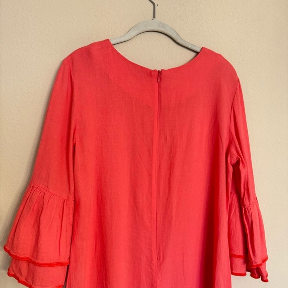 Izod Size Medium Dress Ruffle Bell Sleeve Linen Blend Dress Calypso Coral - Picture 9 of 16